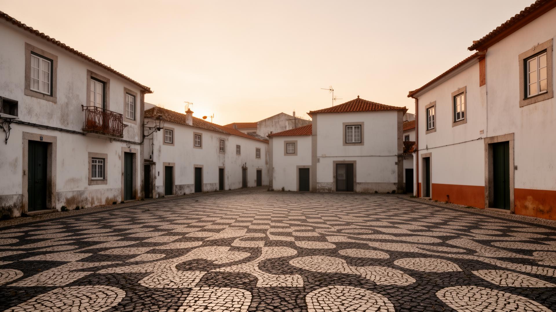 Praça portuguesa com calçada ao amanhecer